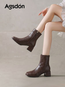 Agsdon | Squarish Toe Chunky Heel Womens Martin Boots