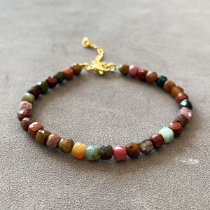 Natural Alashan Agate Crystal Bracelet Mini Beads Facet Cut Geometric Shape Sugar Cube Design Handmade Fashion Jewelry