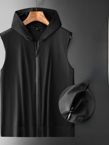 Ice Silk Quick Dry Fitness Hoodie Tank Top Mens American Trendy Brand Sleeveless Sport Large Size Vest Sun Protection Clothing