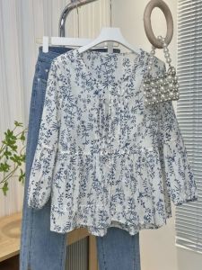 French Vintage Floral Print Half Sleeve Shirt Womens Summer New Design Unique Mysterious Atmosphere Top Trendy Cotton Blend