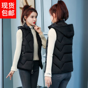 Womens Short Hooded down Cotton Vest Thickened Loose Fit Casual Slimming Outerwear Pure Color Korean Style 2025 New Arrival