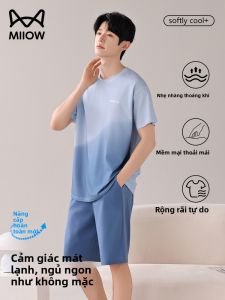 MiiOW | Áo ngủ nam mùa hè MiiOW Catman Lenzing thoáng khí mềm mại không dính mồ hôi mặc ở nhà quần short áo chui đầu tay ngắn cổ tròn