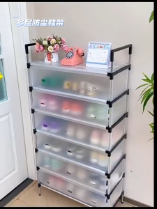 HETEE Simple Dustproof  Cabinet 3/4/5/6/7 Layer with cover shoe rack stackable shoe box multifunctional storage rack