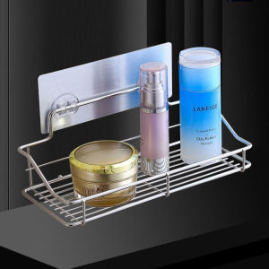 Stainless Steel Bathroom Kitchen Wall Mounted Storage Rack Single Layer Draining Rectangle Shelf No Drilling Required