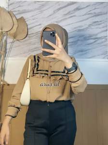 Shakiera blouse/Blouse lengan panjang/Blouse Ruffel/Atasan wanita lengan panjang/blouse korean scop neck rib with buttons