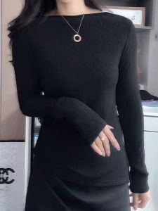 SUOXIMENG | Áo len dệt kim cổ tròn màu đen cỡ lớn cho nữ mùa thu thường ngày đa năng thanh lịch đơn giản ôm vừa vặn
