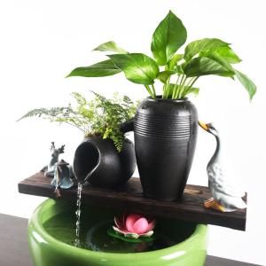 Chinese Traditional Ceramic Fish Tank Waterfall Landscape Decorative Fountain Courtyard Scenery Circular Filtering Ornament