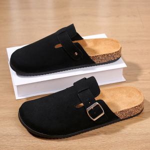 Mens Suede Clogs Cork Footbed Clogs for Women Soft Leather Adjustable Buckle Slip-on Potato Shoes Sandals Beach Indoor Slippers
