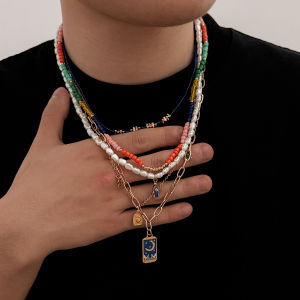 Ingemark | Ingemark 5Pcs/Set Trendy Hollow Star Pendant Choker Necklace for Men Vintage Colorful Rice Beads Chain Y2K Jewelry Gift 2026 New
