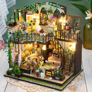 DIY Wooden Doll House Garden Model 3D Puzzle  Assemble Building Kits Toys Home Bedroom Decoration With LED Lights Dollhouse Gift