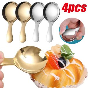 Polocat 1/4pcs Short Handle Ice Cream Scoop Gold Silver Stainless Steel Sugar Salt Spoon Tea Coffee Dessert Spoon Kitchen Condiment Scoop