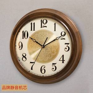 New Chinese Style Decorative Wall Clock Silent Wooden Simple Luxury Living Room Home Use round Shape Battery Powered Clock