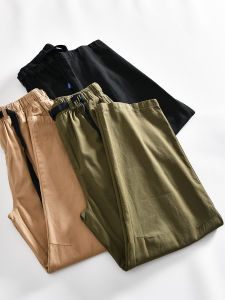 Pure Cotton Mens Straight Leg Casual Pants with Waist Belt Japanese Style Small Audience Diagonal Texture Long Pants