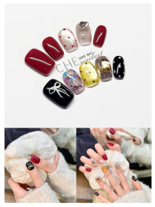 2025 Handmade Nail Art Wearing False Nails Retro Polka Dot Candy Color Collision Cool Glitter Diamond High-End Sensation Whitening 805