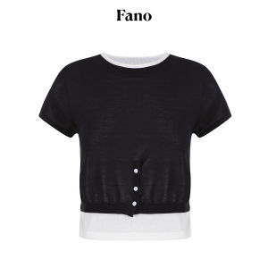 Fano | Color Block Fake Two-Piece Knit Top 100 Tencel