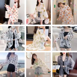 Womens Summer Thin Long Sleeve Silk Chiffon Shirt Fashionable Outerwear Sun Protection UV Protective Breathable Outer Jacket