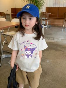 Girls Short Sleeve T-Shirt Pure Cotton Skin-friendly Summer Clothes Cartoon Print Loose Fit round Neck Half Sleeve Shirt