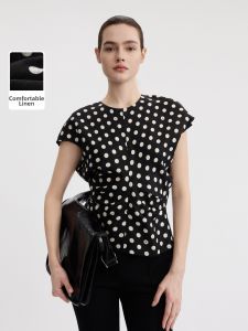 LANCY FROM 25 | Linen Vintage Polka Dot Shoulder Sleeve Elegant Shirt