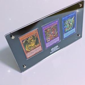 Takara Tomy | Yu Gi Oh Black Acrylic 3 Slot Card Brick Display Stand Blue Eyes White Dragon Dark Magician Game Card Holder No Card Included
