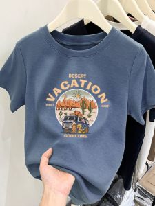 เสื้อยืดคอกลมแขนสั้นผู้หญิงผ้าฝ้ายแท้ทรงสลิมฟิตสำหรับใส่ในช่วงฤดูร้อน แฟชั่นลำลอง