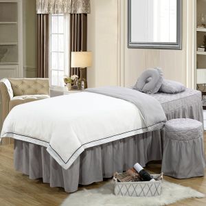 ผ้าคลุมเตียงเสริมสวยเซ็ต4ชิ้นผ้าคลุมเตียงสปานวดบำบัดสำหรับร้านเสริมสวยระดับไฮเอนด์สีขาวและสีเทาสีล้วนแบบเรียบง่ายสั่งทำ