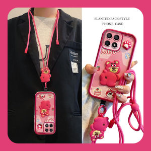 Ins Phone Case Honor 200 Smart Honor X7C X9C 5G 4G New Fashion Cute Cartoon Strawberry Bear Hello Kitty Stereoscopic Doll Casing with Crossbody Lanyard 2024