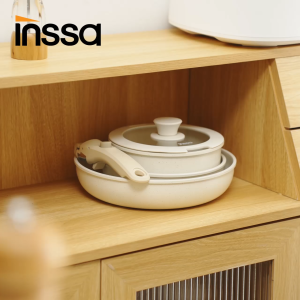INSSA x Simplus Cookware Set 18cm Saucepan 20cm 26cm Frying Pans Detachable Handle Space-Saving Honey Almond Series