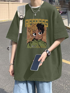 เสื้อยืดแขนสั้นผ้าฝ้ายสไตล์อเมริกันสำหรับผู้ชายในช่วงฤดูร้อน ทรงหลวมสบาย ๆ คอกลม ระบายอากาศได้ดี เสื้อตัวบนแฟชั่น