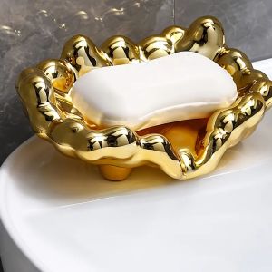 กล่องสบู่รูปทรงเมฆ จานสบู่พลาสติกแบบระบายน้ำได้ - ที่วางสบู่ ถาดประหยัดและถาดสำหรับอาบน้ำ ห้องน้ำ และห้องครัว