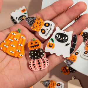 10pcs/lot Halloween Spooky Charms Cute Ghost Pumpkin Acrylic Print Pendant for DIY Jewelry Making Necklace Earring Accessories