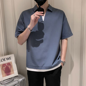 Loose V-Neck Ice Silk Vest Top Summer New Style Trendy Brand Mens Polo Shirt Large Size Youth Popular Pure Color Outerwear