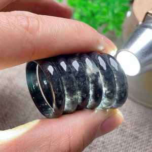 Natural Myanmar A-grade Jadeite Ring Black Chicken Pattern Ink Wash Painting round Arc Face Ring Unset Jewelry from Myanmar