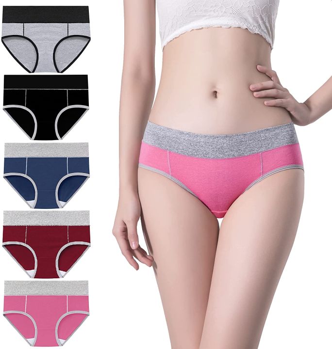 5Pcs Women Cotton Panties Breathable Mid Waist Briefs Plus Size Lingerie  Underwear M-XXXXL