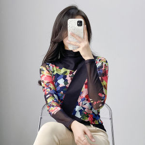 REHIN เสื้อยืดคอวีผู้หญิงเสื้อยืดแขนยาวลายดอกไม้3มิติผ้ายืดเข้ารูปพอดีฤดูใบไม้ร่วงฤดูหนาว