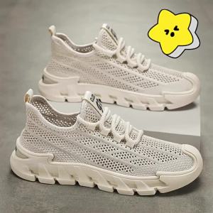 Mens mesh shoes 2024 New Summer Mens Shoes Breathable Mesh Surface Sneaker Flying Woven Black Warrior Hollow Mens Toread