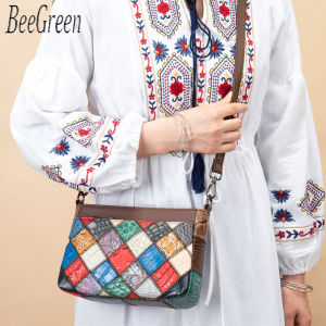BeeGreen กระเป๋าสะพายข้างท่องเที่ยวแฟชั่นกระเป๋าสะพายสไตล์โบฮีเมียนคุณภาพสูง กระเป๋าสะพายไหล่หนัง หนังสือ สีขาว สีเขา สำหรับผู้หญิง