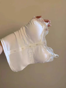 Sweet Spicy Girl White Lace Integrated Strapless Bralette with Chest Pad Vest Women Inner Wear Outer Wear Small Top Summer