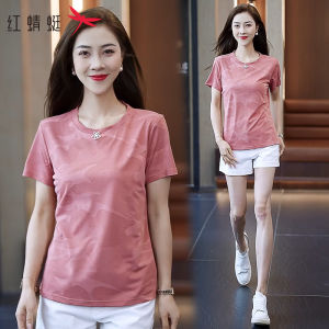 Red Dragonfly Ice Silk Short sleeve T-shirt Women Summer 2024 New Outdoor Camouflage Quick Drying Clothes Blazer Thin Top