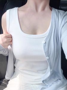 Pure Desire White Strapless Cotton Vest Womens Summer Slim Fit Sleeveless Top with Chest Pad U-Neckline Commute Style