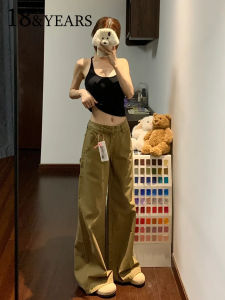 Khaki American Workwear Jeans Womens High Waist Loose Wide Leg Pants Straight Cut Trousers Autumn Winter New Style Casual Jeans