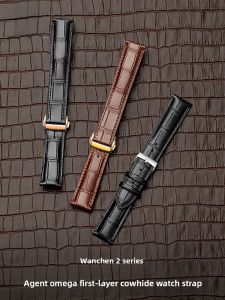 Woalmorn | Mens Womens Genuine Leather Watch Band Omega Original Butterfly Fly Sea Horse Super Domination Compatible With Omega