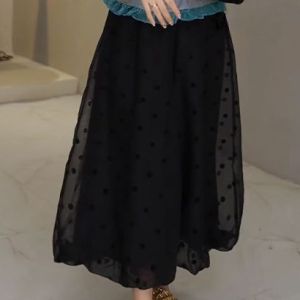 Shalldoer | กางเกงลำลองลายจุดผ้าตาข่ายสไตล์เกาหลีสำหรับผู้หญิง กางเกงขายาวทรงหลวมบางระบายอากาศได้ดี ฤดูร้อน 2025 กางเกงขายาวทรงหลวม