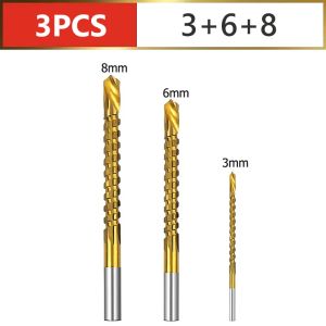 deli | 3/6pcs HSS Twist Drill Bits Set 3-8mm Serrated Grooving Cutting Tap Spiral Saw Wood Metal Plastic Hole Saw Titanium Drill Tools