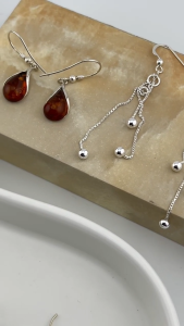 MILLENNE Multifaceted Baltic Amber Droplet Silver Hook Earrings with 925 Sterling Silver (MLP-01)