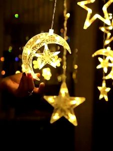 Hari Raya lights 2025 LED Curtain Light Star Moon Curtain Light LED Fairy Lights String Outdoor Waterproof Lighting For Birthday Party Hari Raya decoration