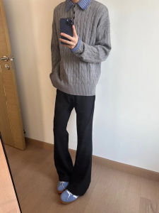 กางเกงขายาวทรงตรงทรงหลวมสีดำสไตล์อเมริกันสำหรับผู้ชาย YKEE Cleanfit กางเกงขายาวทรงหลวมสบาย ๆ ลำลอง