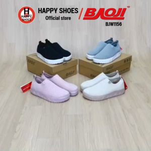 [🥇บาโอจิแท้100%🔢ไซส์37-41🆓ฟรี...ถุงเท้า 1 คู่] BAOJI รุ่น BJW1156 รองเท้าผ้าใบหญิง (Slip-on)สลิปออน รองเท้าวิ่งหญิง สวย นุ่มเบา สบายเท้า
