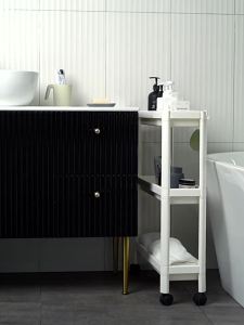 Bathroom Corner Storage Rack Multi-level On Ground With Wheels