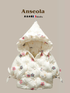 Anseola Princess Style Fleece Lined Warm Winter Jacket for Girls Thick Cotton Padded Coat with Hood Anti-Wind Childrens Clothing