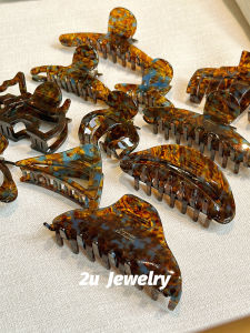 Large Size Floral Blue Tea Color Series Hair Clip Womens Fashion Accessories Shark Hair Clip Acetate Disk Hair Styling Hair Ornament